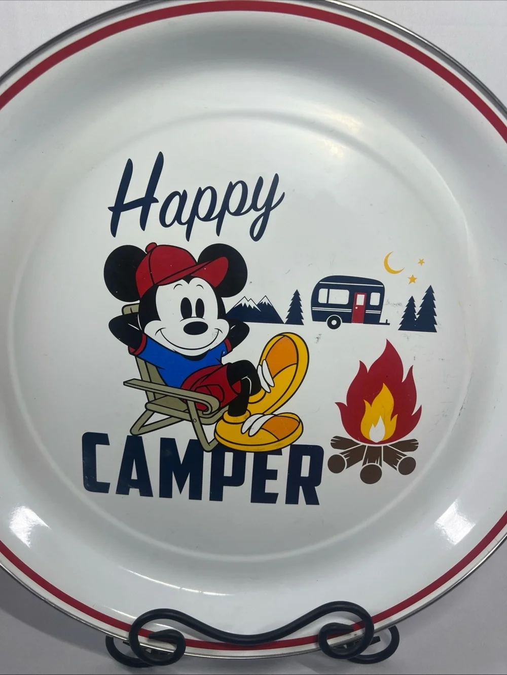 Disney Happy Camper Mickey Enamel Plate - White, Red, Yellow, Blue